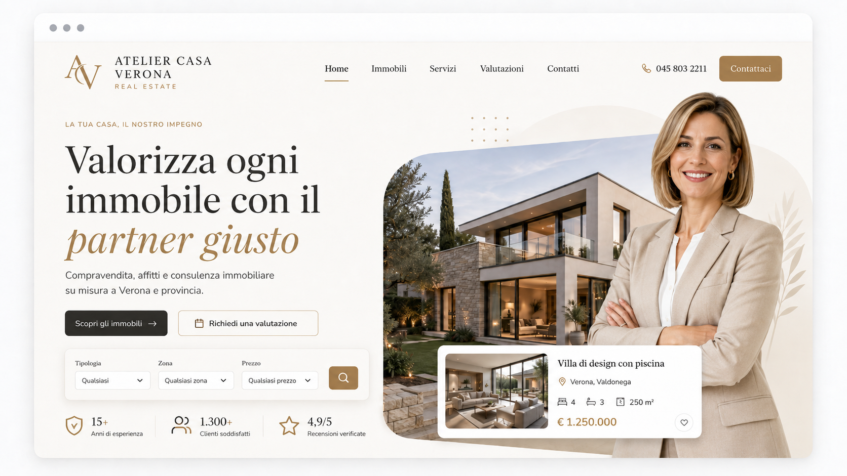 Sito agenzia immobiliare lusso Verona con design editoriale e ville di pregio
