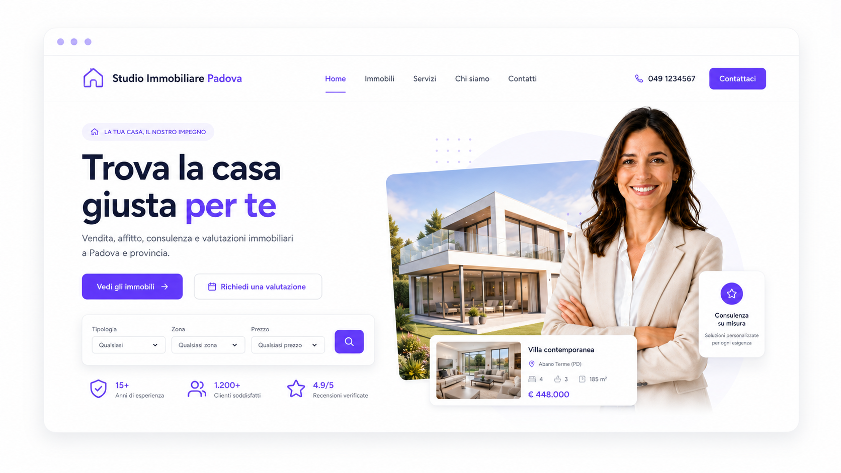 Sito agenzia immobiliare Padova con ricerca immobili e CTA prenotazione visita